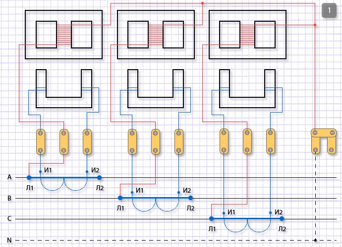 Как подключить трехфазный счетчик через трансформаторы тока