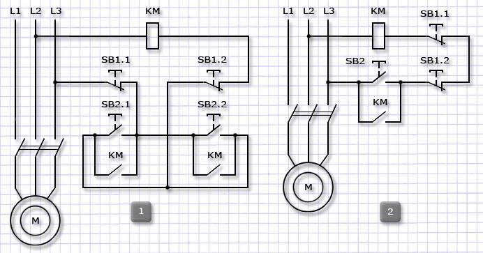 Схема пуск стоп двигателя. Схема включения двух электродвигателей. Схема подключения двигателя с двумя кнопками пуск стоп. Схема включения двигателя с двух мест. Эл схема пуск стоп подключения двигателя.