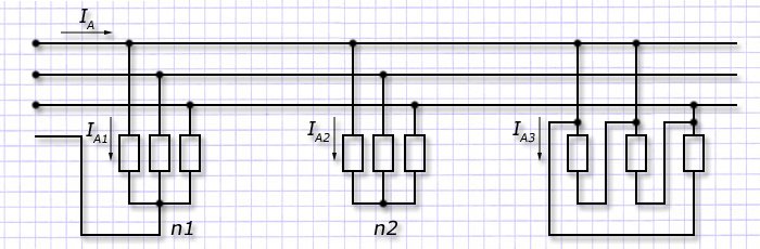 Схема сложной трехфазной цепи