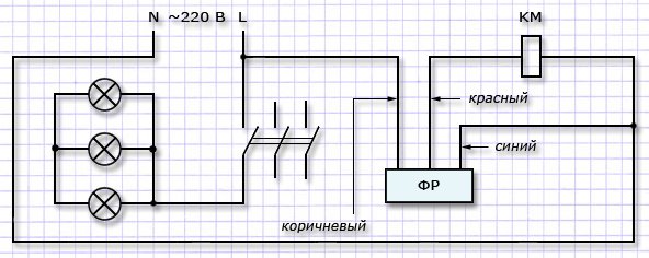 Схема подключения уличного освещения через пускатель