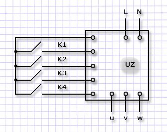 Схема управления трехфазным двигателем, подключенным к однофазной сети через ПЧ