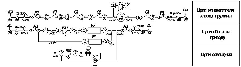 Силовые и вспомогательные цепи электропривода завода пружин