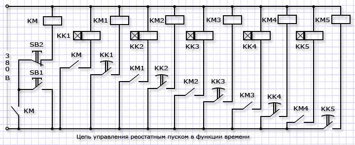 Цепь управления реостатным пуском в функции времени